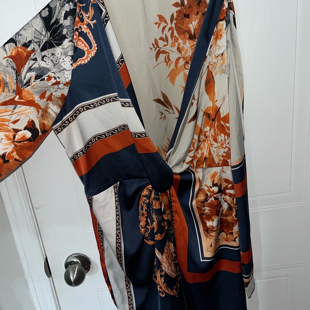 Fashion Nova Long Sleeve Dress - Navy, Orange, White